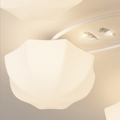 Contemporary Scandinavian Branch Round Pumpkin Glass Iron 4/7/9/11 Light Semi-Flush Mount Ceiling Light For Bedroom