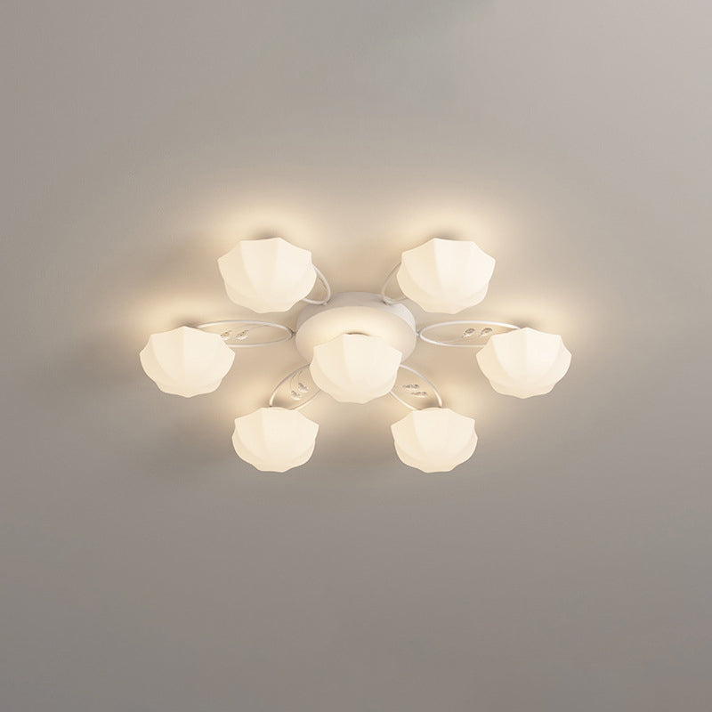 Contemporary Scandinavian Branch Round Pumpkin Glass Iron 4/7/9/11 Light Semi-Flush Mount Ceiling Light For Bedroom