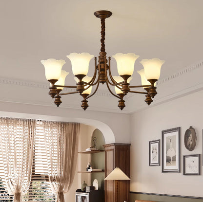 Traditional Chinese Branch Flower Glass Iron 3/6/8 Light Chandelier For Living Room