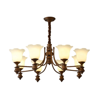 Traditional Chinese Branch Flower Glass Iron 3/6/8 Light Chandelier For Living Room