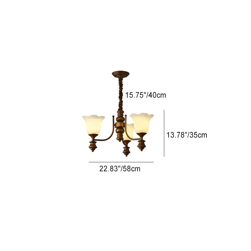 Traditional Chinese Branch Flower Glass Iron 3/6/8 Light Chandelier For Living Room