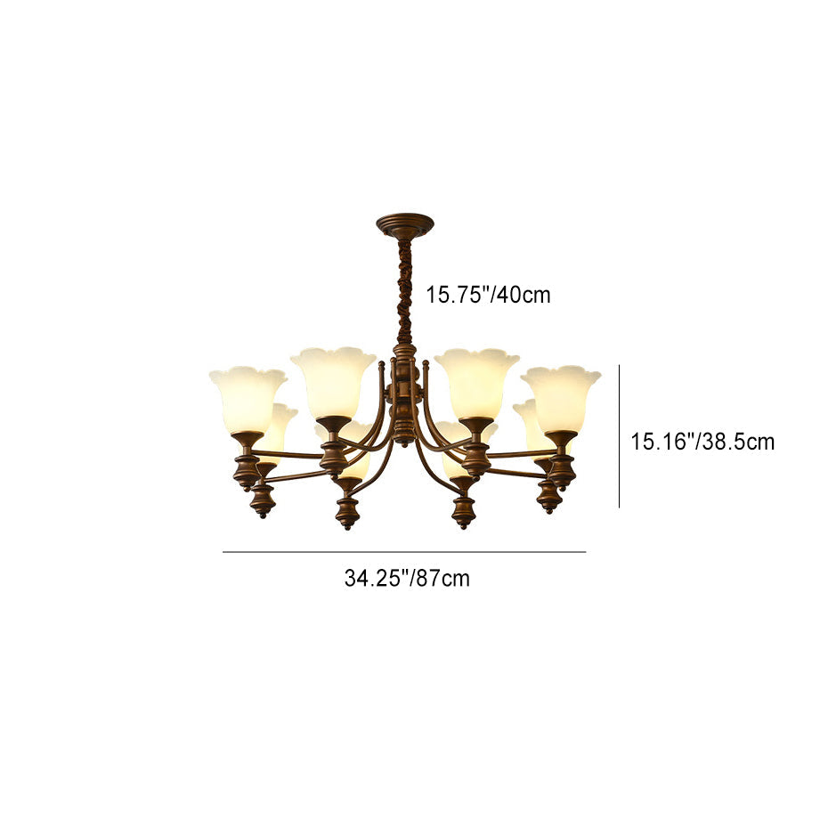 Traditional Chinese Branch Flower Glass Iron 3/6/8 Light Chandelier For Living Room