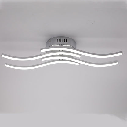 Modern Minimalist Wave Round Silicone Iron LED Semi-Flush Mount Ceiling Light For Living Room