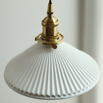 Traditional Vintage Conical Folding Retractable Ceramic Walnut Ash Wood Brass 1-Light Wall Sconce Lamp For Living Room