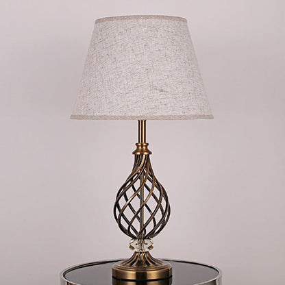 Contemporary Scandinavian Hollow Round Bent Tube Fabric Crystal Iron 1-Light Table Lamp For Living Room