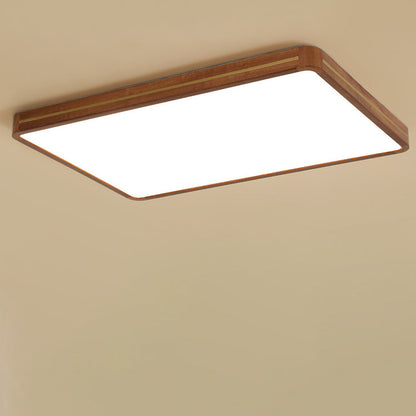 Traditional Chinese Square Rectangle Acrylic Wood Brass LED Flush Mount Ceiling Light For Living Room