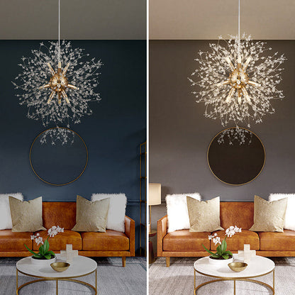 Modern Luxury Dandelion Branch Round Crystal Stainless Steel 9-Lights Chandelier For Living Room