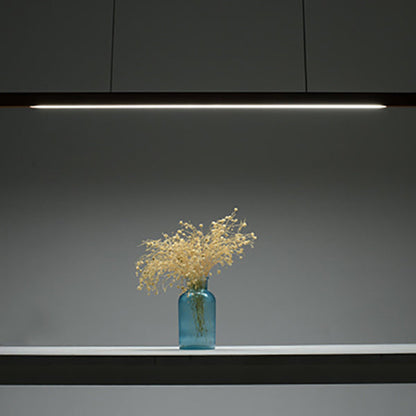 Modern Minimalist Rectangular Long Plate PC Walnut Raw Wood Aluminum LED Chandelier Island Light For Dining Room