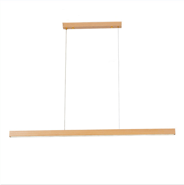 Modern Minimalist Rectangular Long Plate PC Walnut Raw Wood Aluminum LED Chandelier Island Light For Dining Room