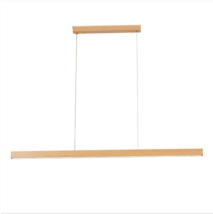 Modern Minimalist Rectangular Long Plate PC Walnut Raw Wood Aluminum LED Chandelier Island Light For Dining Room