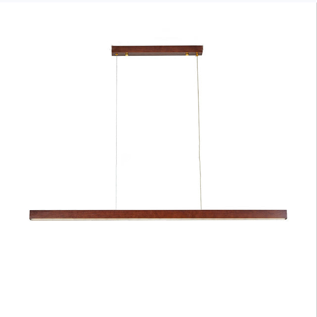Modern Minimalist Rectangular Long Plate PC Walnut Raw Wood Aluminum LED Chandelier Island Light For Dining Room
