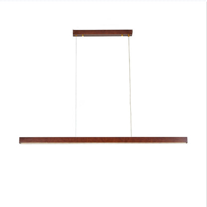 Modern Minimalist Rectangular Long Plate PC Walnut Raw Wood Aluminum LED Chandelier Island Light For Dining Room