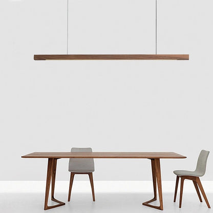 Modern Minimalist Rectangular Long Plate PC Walnut Raw Wood Aluminum LED Chandelier Island Light For Dining Room