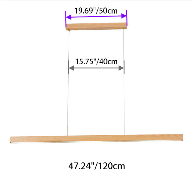 Modern Minimalist Rectangular Long Plate PC Walnut Raw Wood Aluminum LED Chandelier Island Light For Dining Room