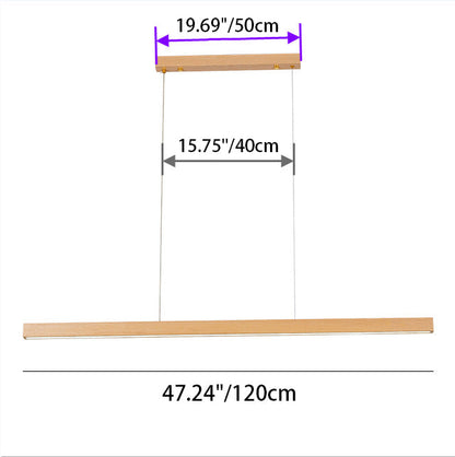 Modern Minimalist Rectangular Long Plate PC Walnut Raw Wood Aluminum LED Chandelier Island Light For Dining Room