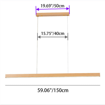 Modern Minimalist Rectangular Long Plate PC Walnut Raw Wood Aluminum LED Chandelier Island Light For Dining Room