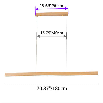Modern Minimalist Rectangular Long Plate PC Walnut Raw Wood Aluminum LED Chandelier Island Light For Dining Room