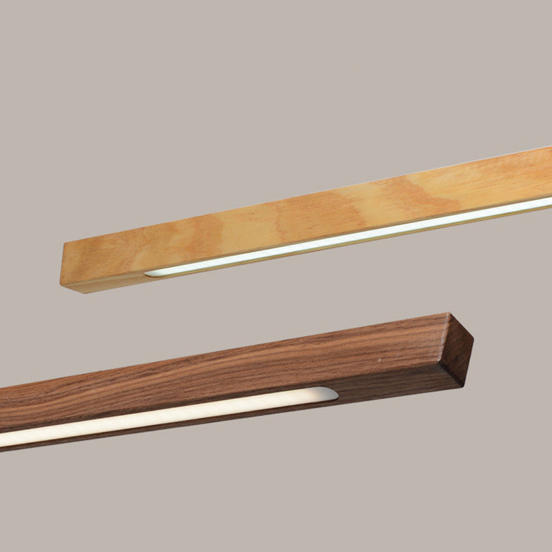 Modern Minimalist Rectangular Long Plate PC Walnut Raw Wood Aluminum LED Chandelier Island Light For Dining Room