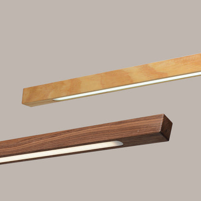 Modern Minimalist Rectangular Long Plate PC Walnut Raw Wood Aluminum LED Chandelier Island Light For Dining Room