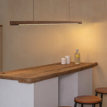 Modern Minimalist Rectangular Long Plate PC Walnut Raw Wood Aluminum LED Chandelier Island Light For Dining Room