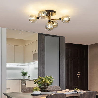 Contemporary Creative Branch Magic Bean Round Glass Hardware 5/9 Light Semi-Flush Mount Ceiling Light For Living Room