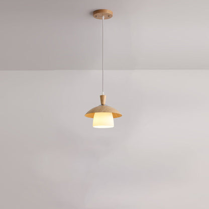 Modern Minimalist Round Orb Bowl Glass Oak Iron 1-Light Pendant Light For Living Room