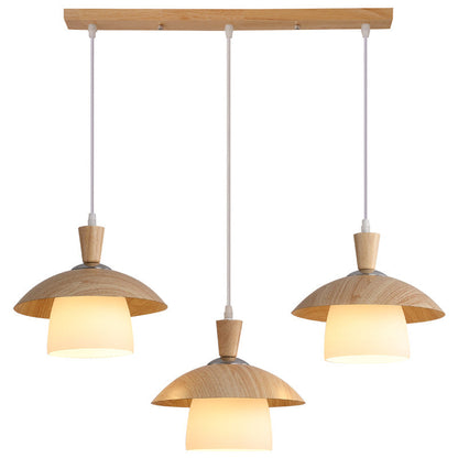 Contemporary Scandinavian Bowl Round Orb Glass Oak Iron 3-Light Chandelier For Living Room