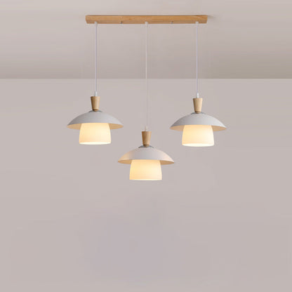 Contemporary Scandinavian Bowl Round Orb Glass Oak Iron 3-Light Chandelier For Living Room
