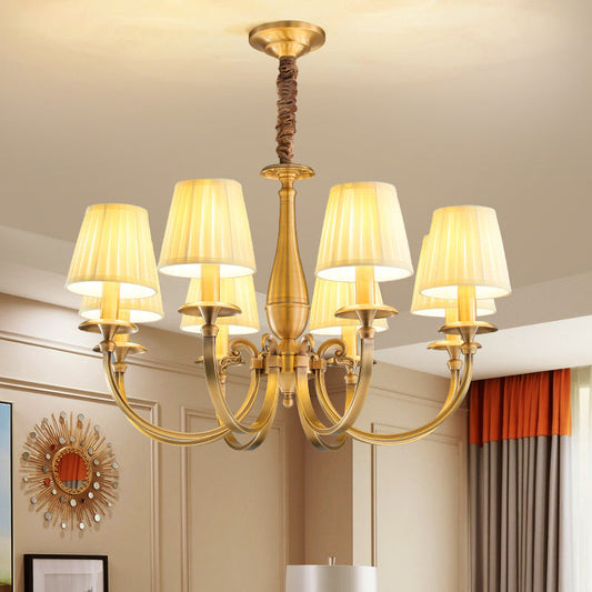 Modern Luxury Branch Round Cylinder Fabric Brass 6/8/15 Lights Chandelier For Living Room
