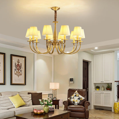 Modern Luxury Branch Round Cylinder Fabric Brass 6/8/15 Lights Chandelier For Living Room