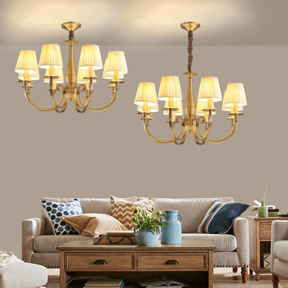 Modern Luxury Branch Round Cylinder Fabric Brass 6/8/15 Lights Chandelier For Living Room