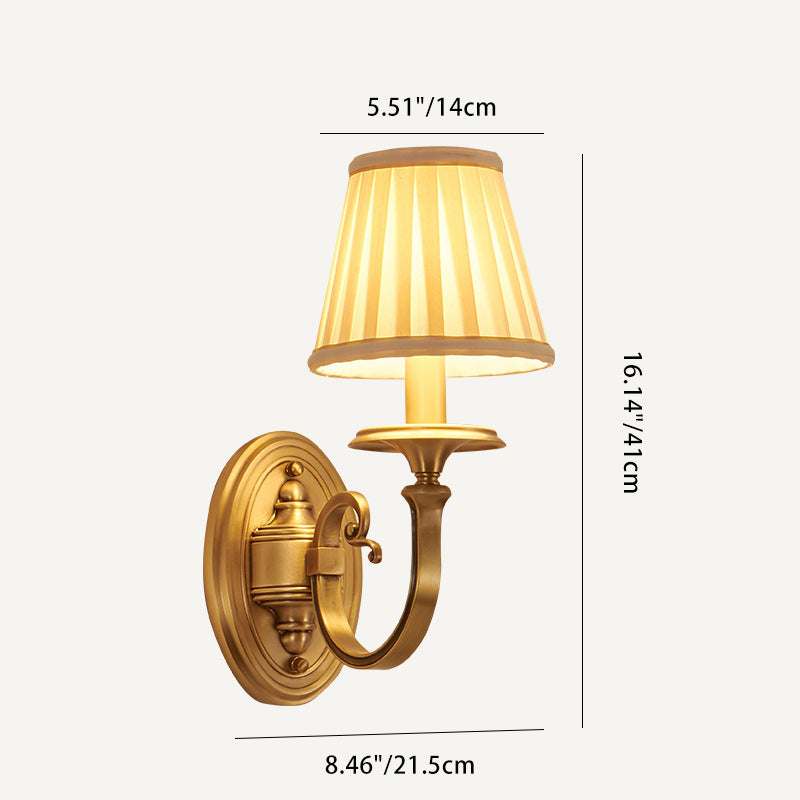 Traditional Vintage Curved Round Oval Fabric Copper 1/2 Light Wall Sconce Lamp For Living Room