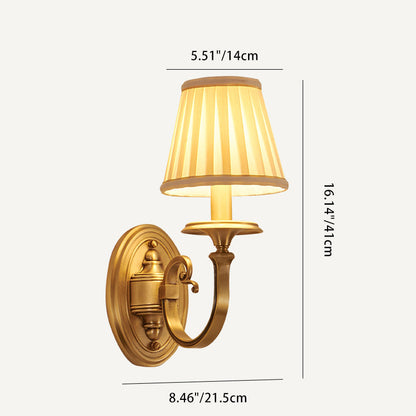 Traditional Vintage Curved Round Oval Fabric Copper 1/2 Light Wall Sconce Lamp For Living Room
