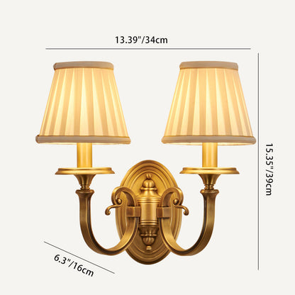 Traditional Vintage Curved Round Oval Fabric Copper 1/2 Light Wall Sconce Lamp For Living Room