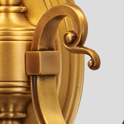 Traditional Vintage Curved Round Oval Fabric Copper 1/2 Light Wall Sconce Lamp For Living Room