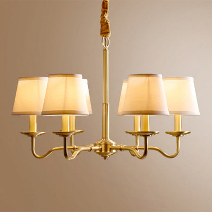 Traditional Vintage Curved Line Branch Cylinder Fabric Copper 4/6/8 Light Chandelier For Living Room