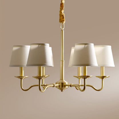 Traditional Vintage Curved Line Branch Cylinder Fabric Copper 4/6/8 Light Chandelier For Living Room
