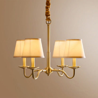 Traditional Vintage Curved Line Branch Cylinder Fabric Copper 4/6/8 Light Chandelier For Living Room