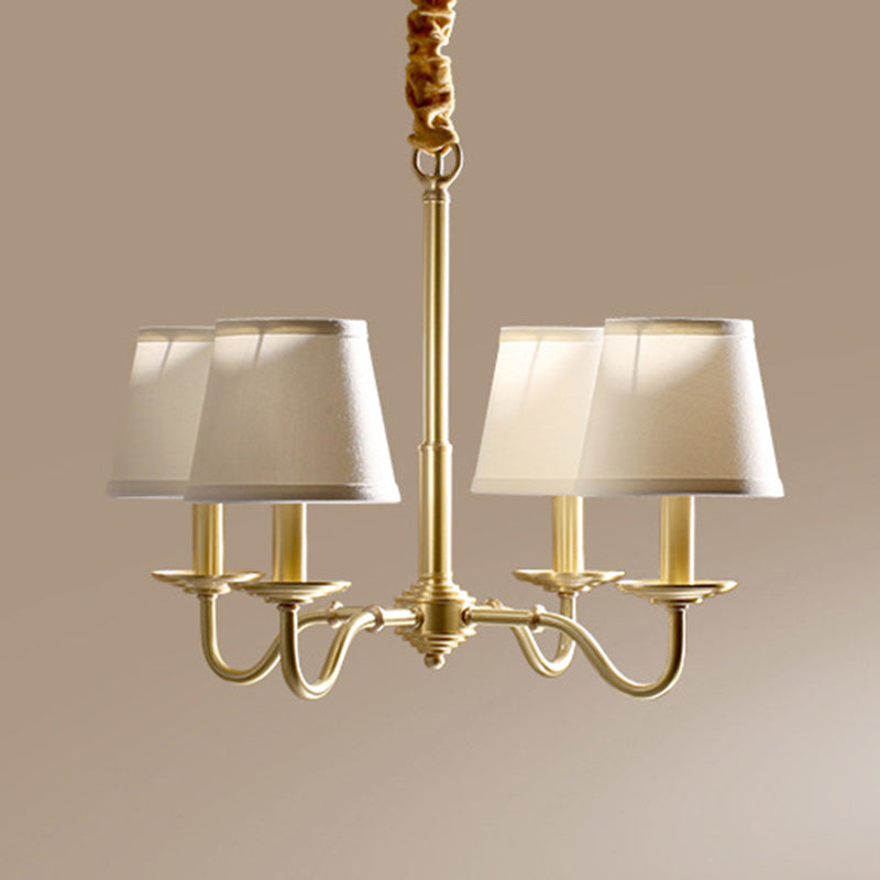 Traditional Vintage Curved Line Branch Cylinder Fabric Copper 4/6/8 Light Chandelier For Living Room