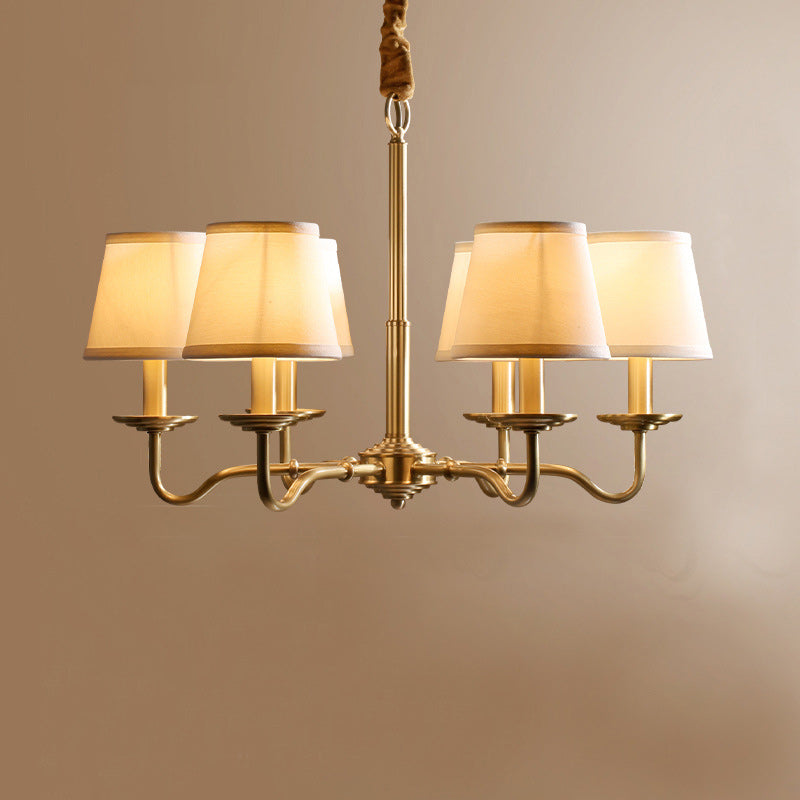Traditional Vintage Curved Line Branch Cylinder Fabric Copper 4/6/8 Light Chandelier For Living Room