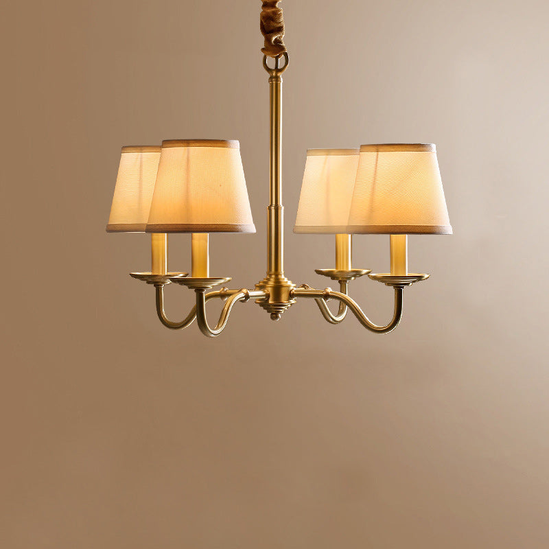 Traditional Vintage Curved Line Branch Cylinder Fabric Copper 4/6/8 Light Chandelier For Living Room