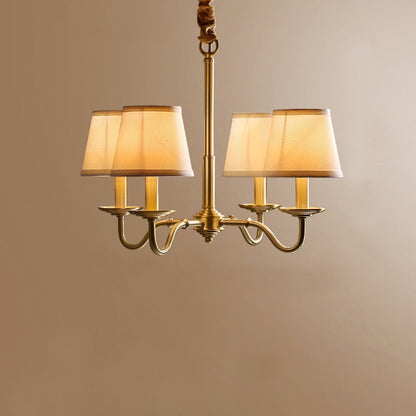 Traditional Vintage Curved Line Branch Cylinder Fabric Copper 4/6/8 Light Chandelier For Living Room