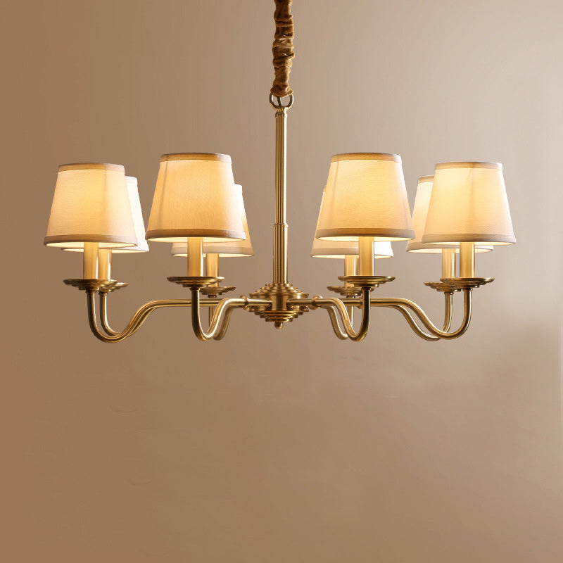 Traditional Vintage Curved Line Branch Cylinder Fabric Copper 4/6/8 Light Chandelier For Living Room