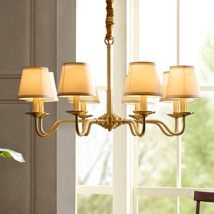 Traditional Vintage Curved Line Branch Cylinder Fabric Copper 4/6/8 Light Chandelier For Living Room