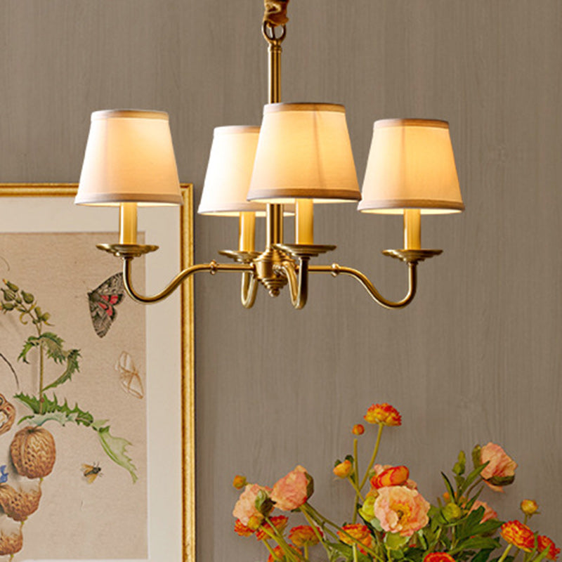 Traditional Vintage Curved Line Branch Cylinder Fabric Copper 4/6/8 Light Chandelier For Living Room