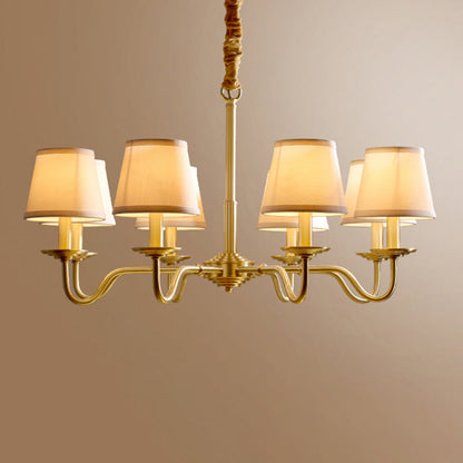 Traditional Vintage Curved Line Branch Cylinder Fabric Copper 4/6/8 Light Chandelier For Living Room