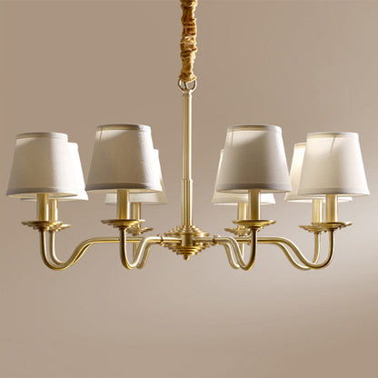 Traditional Vintage Curved Line Branch Cylinder Fabric Copper 4/6/8 Light Chandelier For Living Room