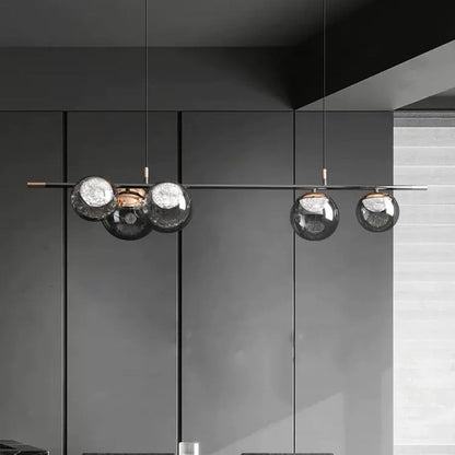 Contemporary Creative Long Strip Orb Acrylic Gold Platinum Stainless Steel LED Chandelier Island Light For Dining Room