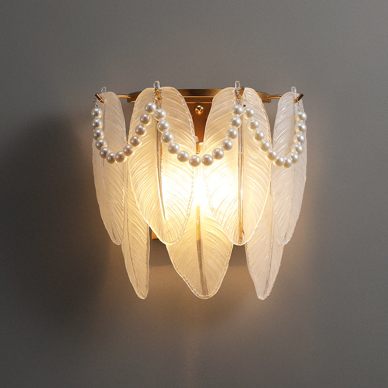 Traditional French Leaf Half Round Glass Iron 2-Light Wall Sconce Lamp For Living Room