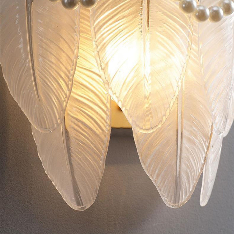 Traditional French Leaf Half Round Glass Iron 2-Light Wall Sconce Lamp For Living Room